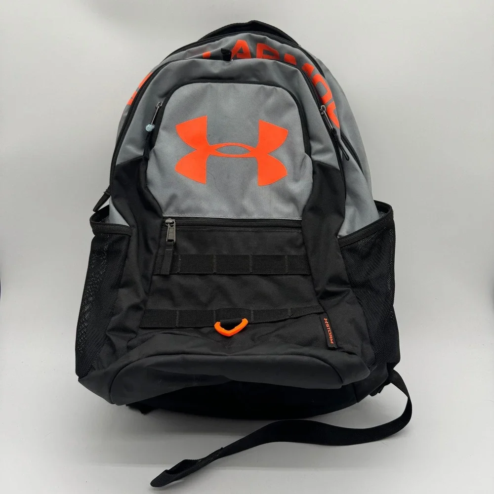 Under Armour Storm Recruit Backpack Gray Black Bolt Orange Laptop Sports Bag